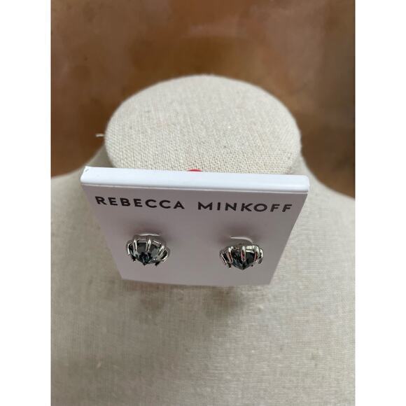 NWT Rebecca Minkoff Oversized Silver Prong Set Shiny Grey Gemstone Style Earring - Picture 3 of 6
